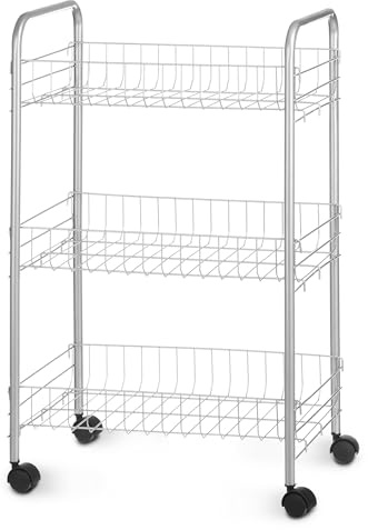 TIENDA EURASIA – Verdulero de Cocina, 3 Pisos, con Ruedas Giratorias, Color Plata, Carrito de Cocina, Metal y Plástico PP, Fácil Montaje y Movilidad (3 Pisos)