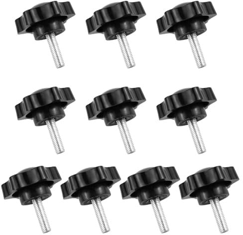 QUCUMER 10 Pcs Vis Étoile M6 x 20 mm, Bouton de Serrage à Tête en Plastique, Vis de Serrage avec Poignée, Bouton Moleté à Filetage Noir, Vis à Oreilles Galvanisés, pour Tour de Machines Mécanique
