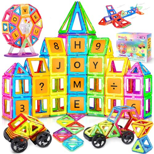 Purpledi Blocs de Construction Magnétiques 120 Pièces, Jeux de Aimantés Construction Magnetiques, Enfants Jouets Jeux de Construction Educatif Cadeau d'anniversaire pour 3 4 5 6 7 8 9 Ans