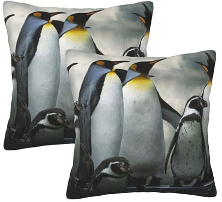 ROOZEE Bedruckte Kissenbezüge mit Pinguin-Familie, 2er-Set, moderne Kissenbezüge, Heimdekoration, Kissenbezüge, 50 x 50 cm, für Couch, Schlafzimmer, Sofa, Bett, Auto
