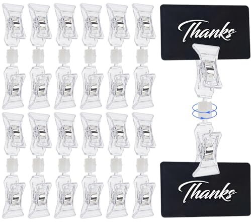 Doppelseitige Schildanhänger Clips - 12PCS Doppelseitiger Preisschildhalter, Drehbarer transparenter Doppel-Label-Clip Fotohalter, Clips zur Anzeige von Visitenkarten, Flohmarktnotizhalter