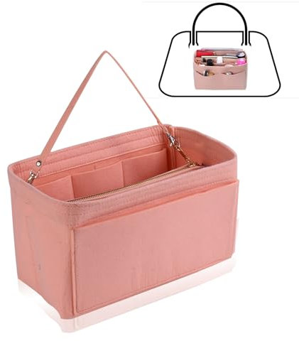 SNSYGN Taschenorganizer, Taschen Organizer Shopper Filz Wickeltasche Organizer mit ReißVerschluss 26 × 14 × 16 CM Multi-Pocket Handtaschen Aufbewahrung für Damen MäDchen (Rosa)