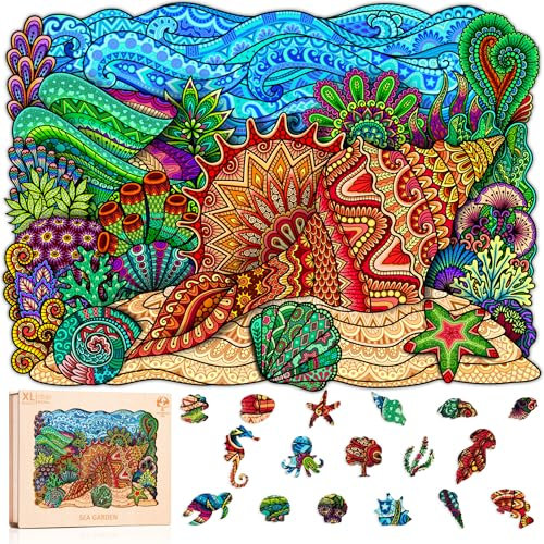 Jigsaw Puzzles for Adults XL 320 Piece (40x27cm) – Sea Garden Wooden Jigsaw Puzzle for Adults by The Puzzled Tree Unique Gift Ready Nature Puzzles