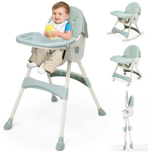 High Chair 3 in 1 Convertible Folding Baby High Chairs with Adjustable Height Dining Chair for Toddlers Sturdy Portable with Removable Tray Detachable PU Cushion