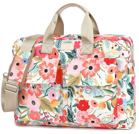 SANFAN Laptop-Aktentasche, wasserabweisend, multifunktional, Laptop-Schultertasche, Kuriertasche für MacBook Pro 16 Zoll und 15 - 16 Zoll (40,6 cm) (Aquarellblumen)