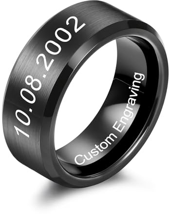 MeMeDIY Personalisierte Ringe für Männer Wolframcarbid 6mm 8mm Ehering mit Eingraviertem Namen/Datum Verlobungsring für Paare Schwarzer Ring mit Blaue/Rote Beschichtung Fashion Schmuck