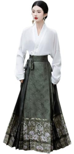 Zghhc Ming Dynastie Mamian Jupe Femmes Style Chinois Cheval Visage Jupe Haut Ensemble Élégant Rétro Chinois Hanfu Cosplay Costume