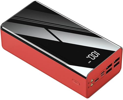 Akku-Pack Power Bank 50000mAh Tragbares Ladegerät 4 Ports mit LED-Display und Taschenlampe, Externer Akku Schnellladung für usw., Rot