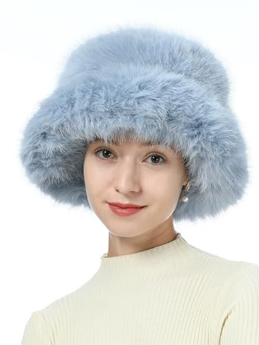 sy soul young Damen Winter Kunstpelz Plüsch Bucket Hat Wintermütze Fischerhüte Hut Pelz Warme Fischer Cap(Blau)