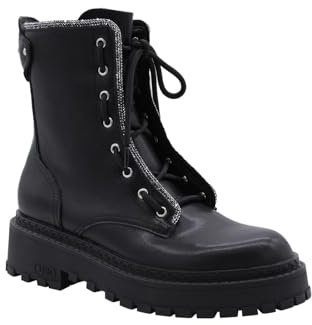 Liu Jo Stivali da Donna con Lacci Combat Boots Rumi 25 Nero Pelle Liscia, Nero, 39 EU
