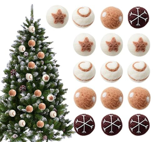 Filzkugeln für den Weihnachtsbaum, Weihnachtskugeln aus Filz,Leichte Wollfilzbälle für den Urlaub | 16X handgefertigte Weihnachtsbaum-Wollkugeln zum Basteln, Heimdekoration für die Weihnachtsfeier