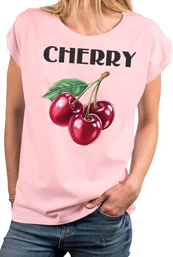 MAKAYA Cherry Shirt Damen Kurzarm Top Kirsche Lässige Sommer Oberteile mit Früchten