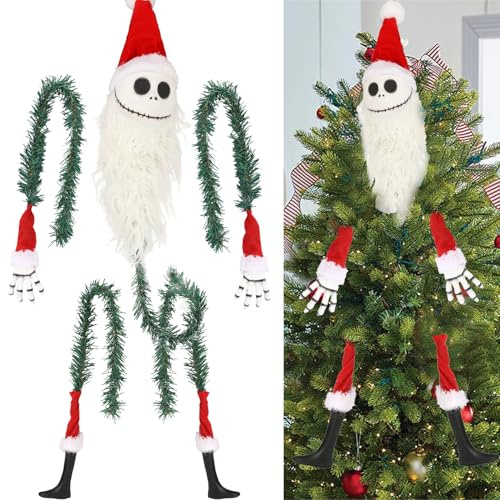 Grinch Dekor für Weihnachtsbaum,lustiger Weihnachtsbaumschmuck,Weihnachten Grinch Körper Ornament,Grinchs Elfenkopf/Arm/Bein für Weihnachtsbaumstola Elf gefülltes Bein Stecken Baumspitze Ornamente