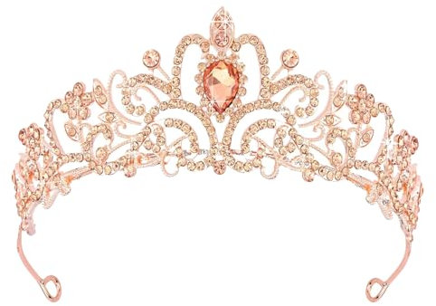 SSyang Krone Prinzessin Mädchen Damen Diadem Crown Kristall Tiaras Goldene Prinzessinnenkrone Eleganter Queen Brautschmuck Strass Stirnband Geschenk Haarschmuck für Frauen Hochzeit Tanzparty(Roségold)