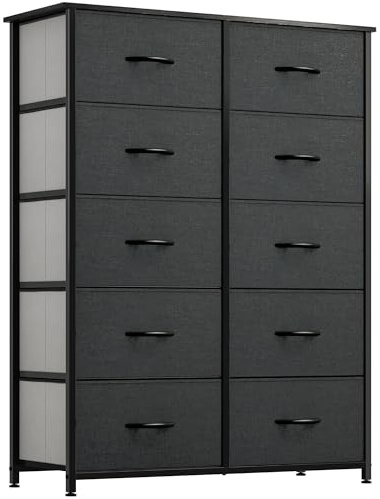 YITAHOME Kommode,Kommode mit 10 Schubladen,Schrank,Stoffschubladen mit Griffen,Kommodenschrank mit Stabiler Stahlrahmen,Dauerhaft,Schwarzgrau