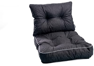 TexDeko® Loungekissen Gartenpolster Set mit Rückenkissen für Rattanmöbel Gartenkissen Premium, Wasserabweisende Polsterauflage Sitzkissen Gartenmöbel 70x70x12cm + 70x40x12cm (Schwarz)