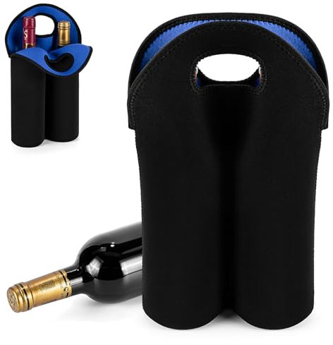 Playexen Sac à Bouteilles pour 2 Bouteilles Range Sac à Vin en Néoprène avec Poignée et Séparateurs Sac de Rangement Réutilisable Porte Bouteilles pour Vin Champagne Boissons 37 x 25 x 12 cm,Bleu