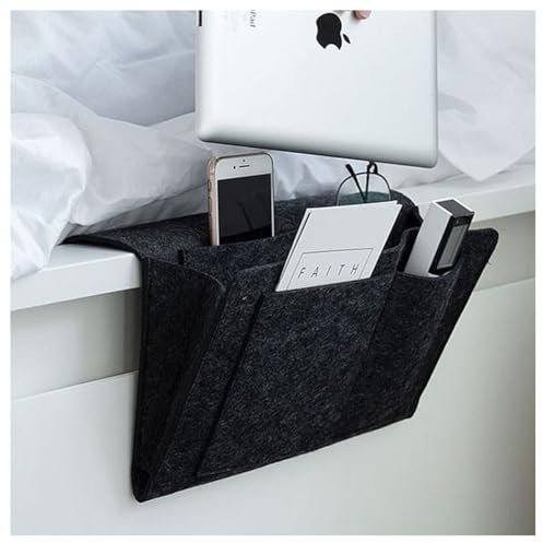 GreatRise Betttasche zum Einhängen Filz Bett Organizer Anti-Rutsch Aufbewahrungstasche Bettablage Zeitungsständer Sofa-Nachttisch Hängeaufbewahrung Tasche für Handy iPad Fernbedienung Schwarz