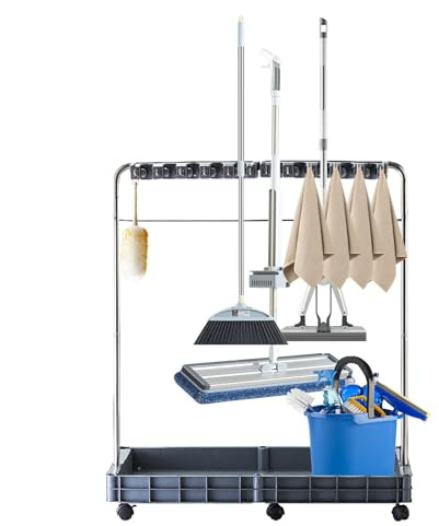Broom Door, Rolling Cleaning Trolley | Floor Mounted Organizer for Cleaning Tools,Multifunctional Garage Tool Organizer for
