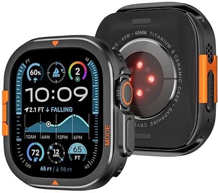 Robusta custodia in metallo compatibile con Apple Watch Ultra Case 49 mm 46 mm Serie 10/11, Ultra 2 Ultra 3, copertura paraurti con guscio posteriore per iWatch Ultra 49 mm, nera
