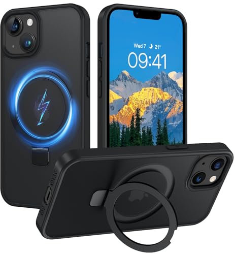 VENINGO für iPhone 13/14 Hülle mit Unsichtbarer Ständer, Kompatibel mit MagSafe, Matt Rückseite, Stoßfest, Kratzfest, Anti-Fingerabdruck, iPhone 13/14 Handyhülle 6,1 Zoll, Schwarz