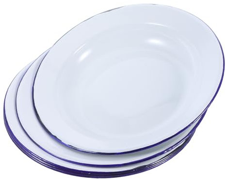 VALICLUD 5pcs Vintage Enamel Round Plates Rim Heat-Resistant Serving Dishes for Snacks and Hot Pot Easy to Clean Decorative Tableware for Family Gatherings