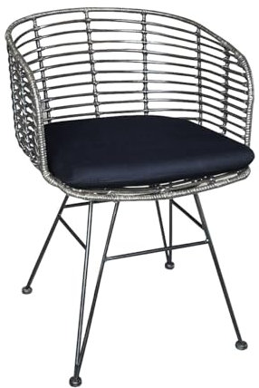 WOLF MÖBEL WOOD YOU LIKE Bali Eisenstuhl CEKO Armlehne Loungesessel mit 3mm Rattan inkl. Kissen schwarz, 53x58x78 cm (Schwarz)