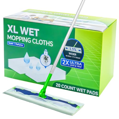 20 Count XL Wet Mopping Cloths for Swiffer Sweeper XL Mop - Disposable X-Large Wet Pad Refills - Multi-Surface Wet Wipes Mopping Pads Refill for Floor Cleaning