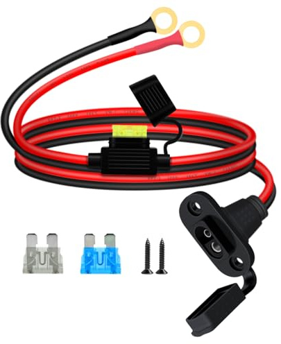 YINGAYOU Cable SAE Terminal Anillo 8 mm 12V 24V Cable SAE Cargador Bateria 12AWG con Fusible para Cargar Motocicletas, Tractores y Automóviles (0.6 m)