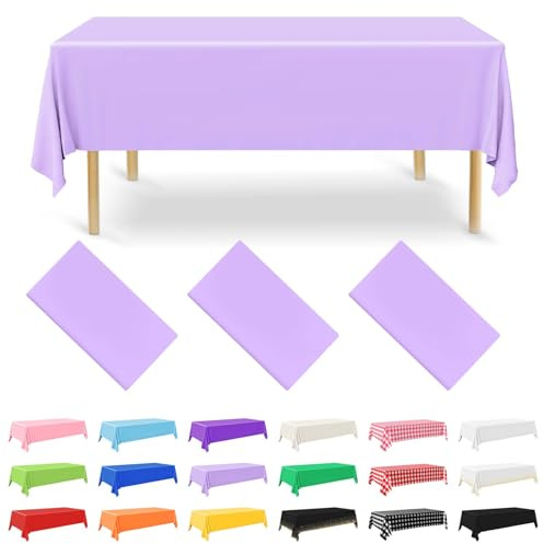 NACHLYNN 3 Stück Einweg Tischdecke 137 x 274 cm Lavendel Rechteckige Tischabdeckung Wasserdicht Gartentischdecke für Festivals Party Hochzeiten Brautpartys Geburtstag Dekorationen