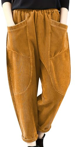 Damenhose aus geripptem Samt – Hose aus geripptem Velours, Stretch, für Damen, Haremshose, reine Farbe, Bottoms, schick, mit zwei Taschen, Hose, große Größe, Herbst, Haremshose