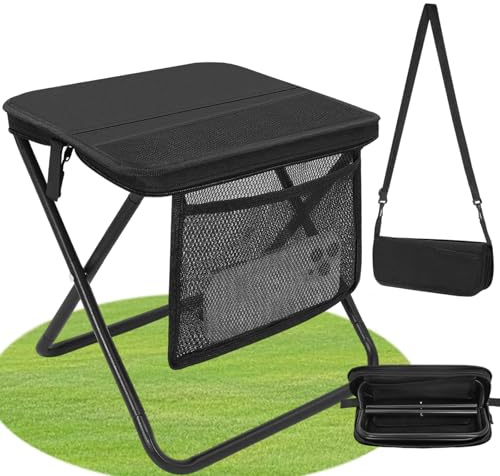 HUIZHOU Sgabello Pieghevole da Campeggio con Borsa da Trasporto, Sedia Portatile Compatta, Robusta e Stabile per la Pesca, Escursionismo, Picnic e Spiaggia (Nero)