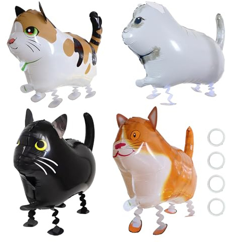 4 Stücke Walking Katze Folienballons, Walking Tier Folienballons Katzen Helium Luftballon Katz Folienballon Katze für Katzen Luftballons Geburtstag Kinder Geburtstag Party Deko