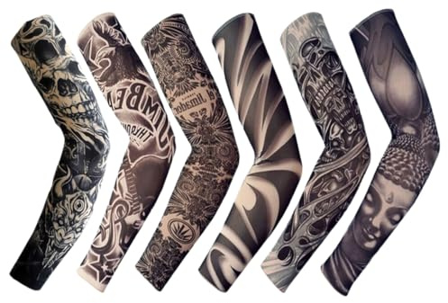 6 Pièces Manches de Tatouage pour Hommes Femmes, Couvre-manches pour Tatouages de Bras, pour Fête, Halloween, Carnaval