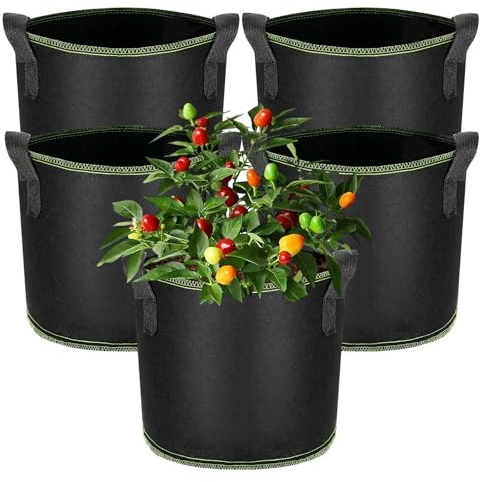 Rlssaki 5 Pièces Sac à Plantes - Sac de Culture pour Plantes, Pot en Non Tissé avec Poignées, Pot en Tissu Réutilisable, Pot de Plantation pour Fleurs, Pommes de Terre, Fraises, Tomates (12L)