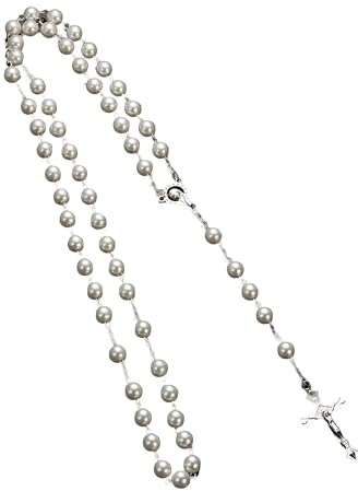 Collar de rosario religioso de plata de ley 925 para mujeres y hombres, 1 colgante de cuentas de cruz católica, collar redondo de cuentas de cristal, colgante de María Jesús, cadenas largas