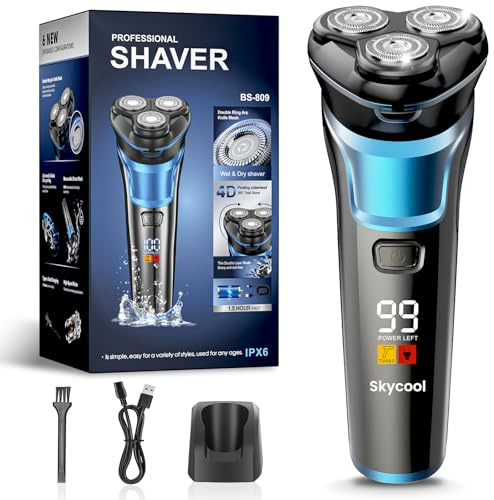 Skycool Afeitadora Electrica Hombre, Maquina De Afeitar Hombre Inalambrica Recargable, Afeitadora En Seco Y Húmedo Con Recortadora Emergente, Dos Modos De Velocidad, Pantalla Led