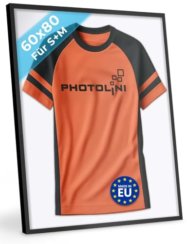 PHOTOLINI Bilderrahmen Trikotrahmen 60x80 schwarz, Bilderrahmen für Trikot, Trikotrahmen Fußball 60x80 mit Acrylglas zum Aufhängen, Jersey Frame 80x60 mit zweifarbiger Rückwand & starkem Magnetsystem