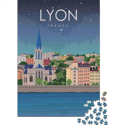 Puzzle 1000t Recyclingkarton Lyon Frankreich Stadtbild Nacht Erwachsene Entspannung Anti-Stress Wanddeko Geschenk Weihnachten