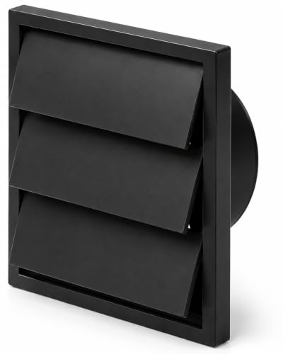 Airflow Black 100mm Gravity Wall Vent Grille with Backdraught Shutters | 154x154mm External Wall Cover, Round Rear Spigot, Helps Reduce Backdraughts, Draughts & Odours, for Extractor Fans