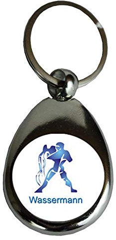 Schlüsselanhänger Einkaufschip Sternzeichen Geschenk Geburtstag Metall silber, Fische, Widder, Stier, Zwillinge, Krebs, Löwe, Jungfrau, Waage, Skorpion, Schütze, Steinbock, Wassermann (Wassermann)