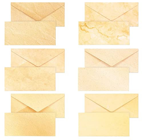 48 Pack Old Fashioned Antique Envelopes for Writing Letters with 6 Vintage Styles, Classic Aged Blank Envelopes for Party Invitations, Home Stationery Supplies (22x10 cm)