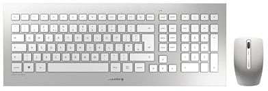 CHERRY DW 8000, Wireless Desktop Set, UK Layout (QWERTY), Battery-Operated, Ultra-Flat Keyboard, 3 Key Mouse with Infra-Red Sensor, Silver/White