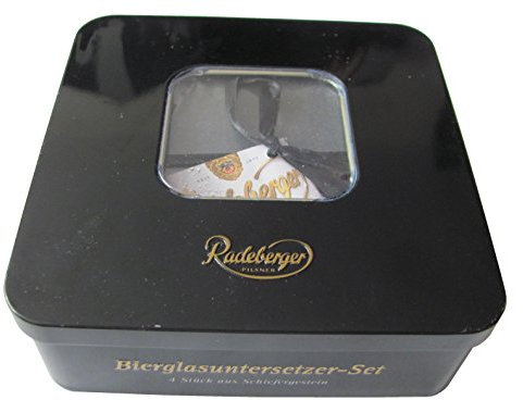 Radeberger - 4 Bierglasuntersetzer aus Schiefer in Blechbox