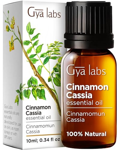 Gya Labs Ätherisches Zimtöl für Diffusor - 100% Reines Natürliches Zimtöl für Haut, Aromatherapie & Kerzenherstellung-Cassiaöl für Haare, DIY & Körperpflege-Holziger, würziger Duft (10 ml)