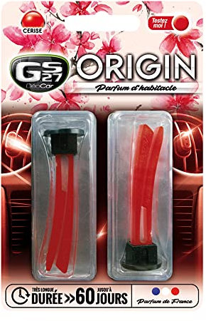 GS27 - Désodorisant Voiture en Plastique Souple Déocar Origin - Parfum Voiture 100% Français - Cerise Gourmande