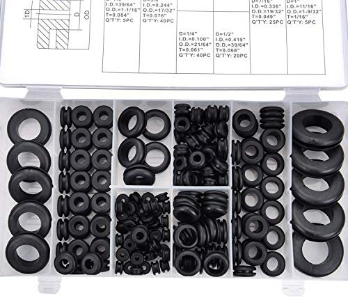 ALLNICE 180PCS 8 Size Black Rubber Grommet Kit Electrical Conductor Gasket Ring Set for Wire, Plug and Cable (180pcs 8size)