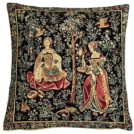 Belgian Tapestrie edle Kissenhülle, Zierkissenhülle 45 X 45 cm, Mittelalter Gobelin Cushion (Sticken)