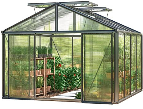 GFP Gewächshaus Asteria 22 Premium 311x311 cm mit integriertem Fundament 16 mm Doppelstegplatten, Farbe Anthrazit