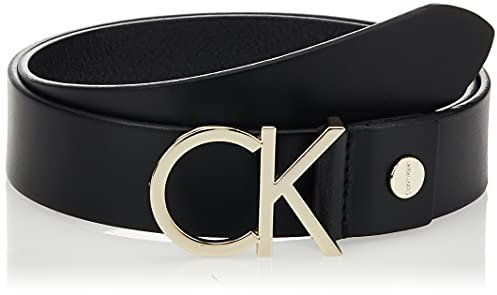 Calvin Klein Damen CK ADJ.LOGO BELT 3.5CM Gürtel,, per pack Schwarz (BLACK LEATHER & LIGHT GOLD BUCKLE 910), 100|#100|#6661 (Herstellergröße: 100)